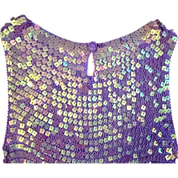 VINTAGE Lavender Sparkly Sequins Crochet Sleeveless Top Medium NWOT - Picture 7 of 11